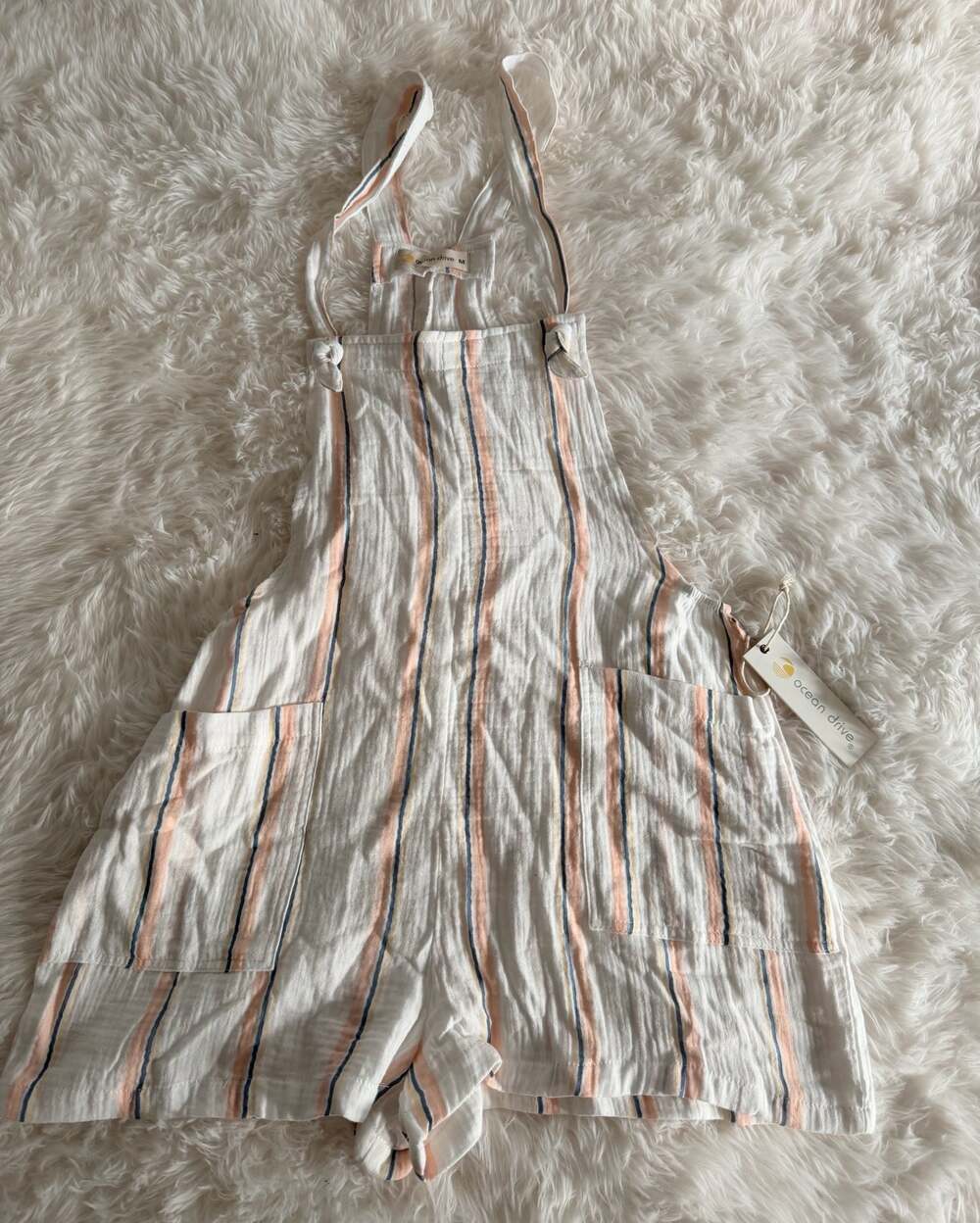 Ocean Drive Striped Gauze Overall Shorts Size M